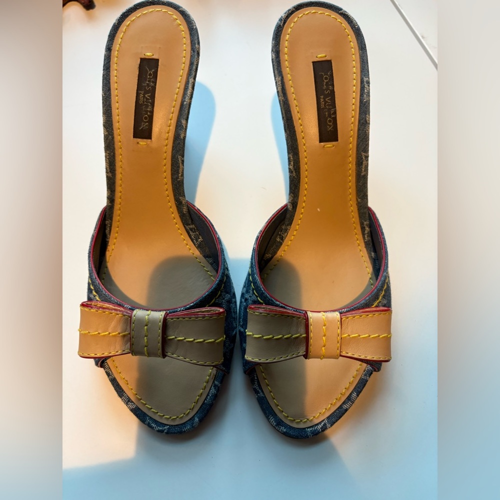 Louis Vuitton Denim and Leather Mules 37